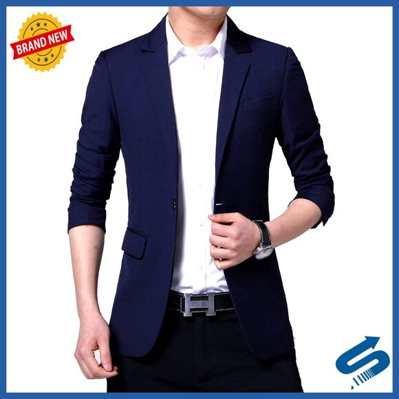 Slim Fit Blazer Jacket One Button Casual Polyester Viscose Blend